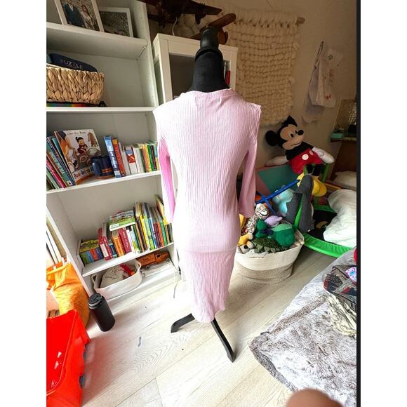 RARE Lesley Evers Ribbed Midi Dress - Soft Pink, Size Medium, 3/4 Sleeve - Picture 2 of 6